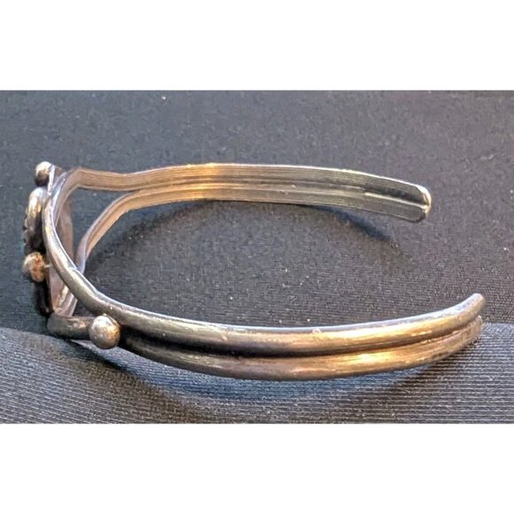 Vintage Navajo Sterling & Turquoise Cabochon Southwestern Open Cuff Bracelet - Picture 5 of 10